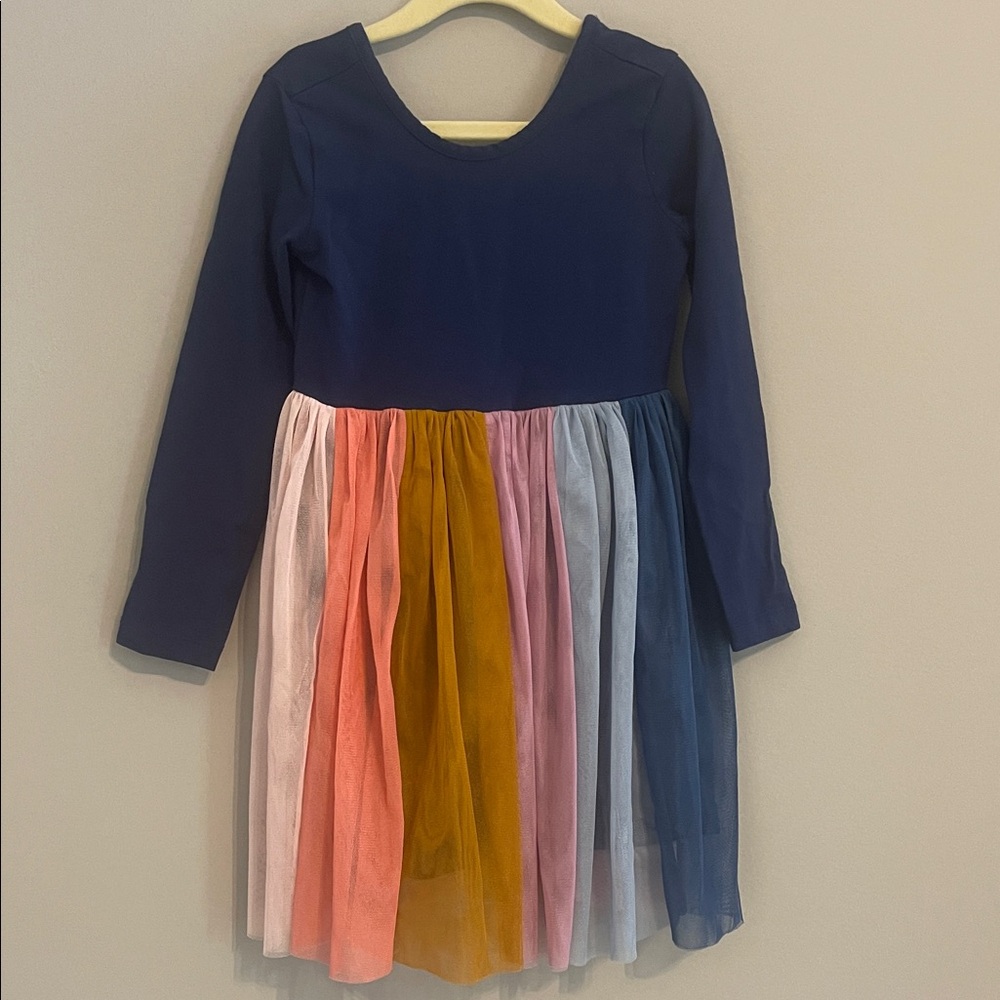 Hanna Andersson Navy and Multicolor Long Sleeve Dress